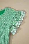 Women's Clearly Aqua Twilled Print Lace Trim Ruffled Short Sleeve Blouse T-shirt Top