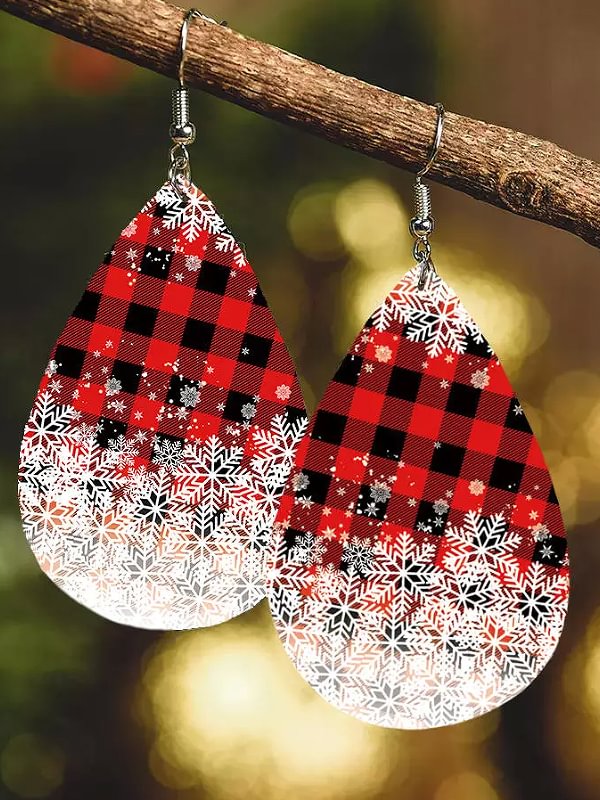 Christmas Snowflake Buffalo Check Acrylic Earrings