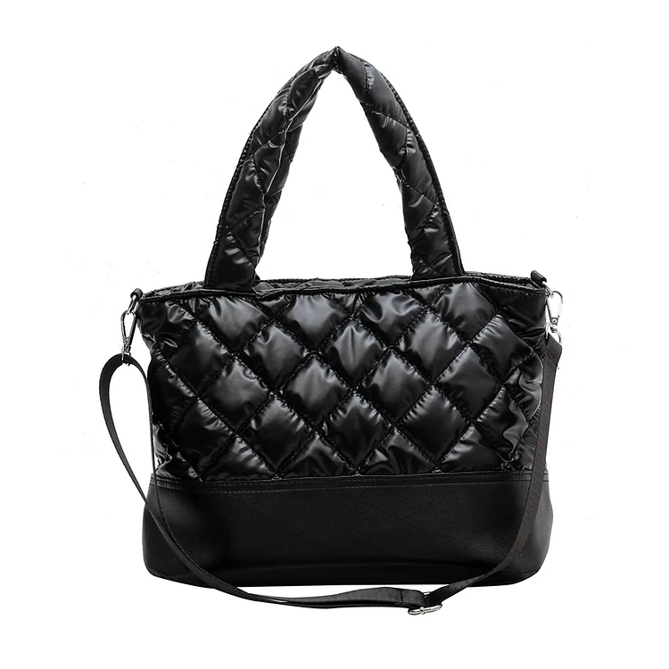 Fashion Handbag Autumn Crossbody Bags Large Quilted Padded Cotton Totes (Black)