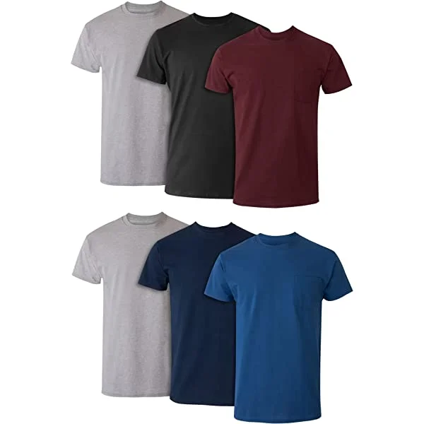 SmerSandals Men's Pocket Undershirt Pack, Cotton Crew Neck T-Shirt, Moisture Wicking Tee, Assorted 6-Pack X-Large Assorted - 6 Pack 6