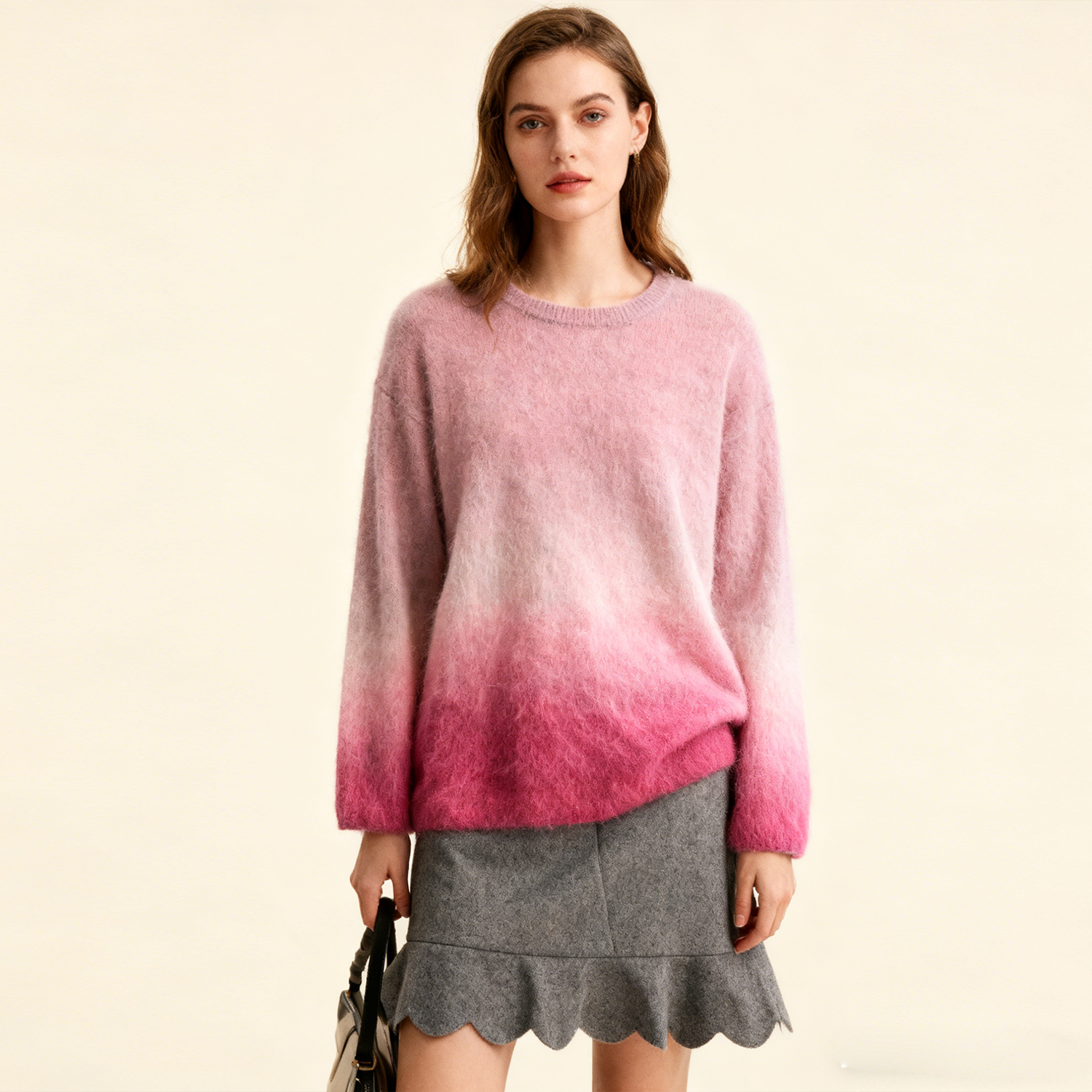 Women's Brushed Cashmere Sweater-Relaxed Fit  REAL SILK LIFE