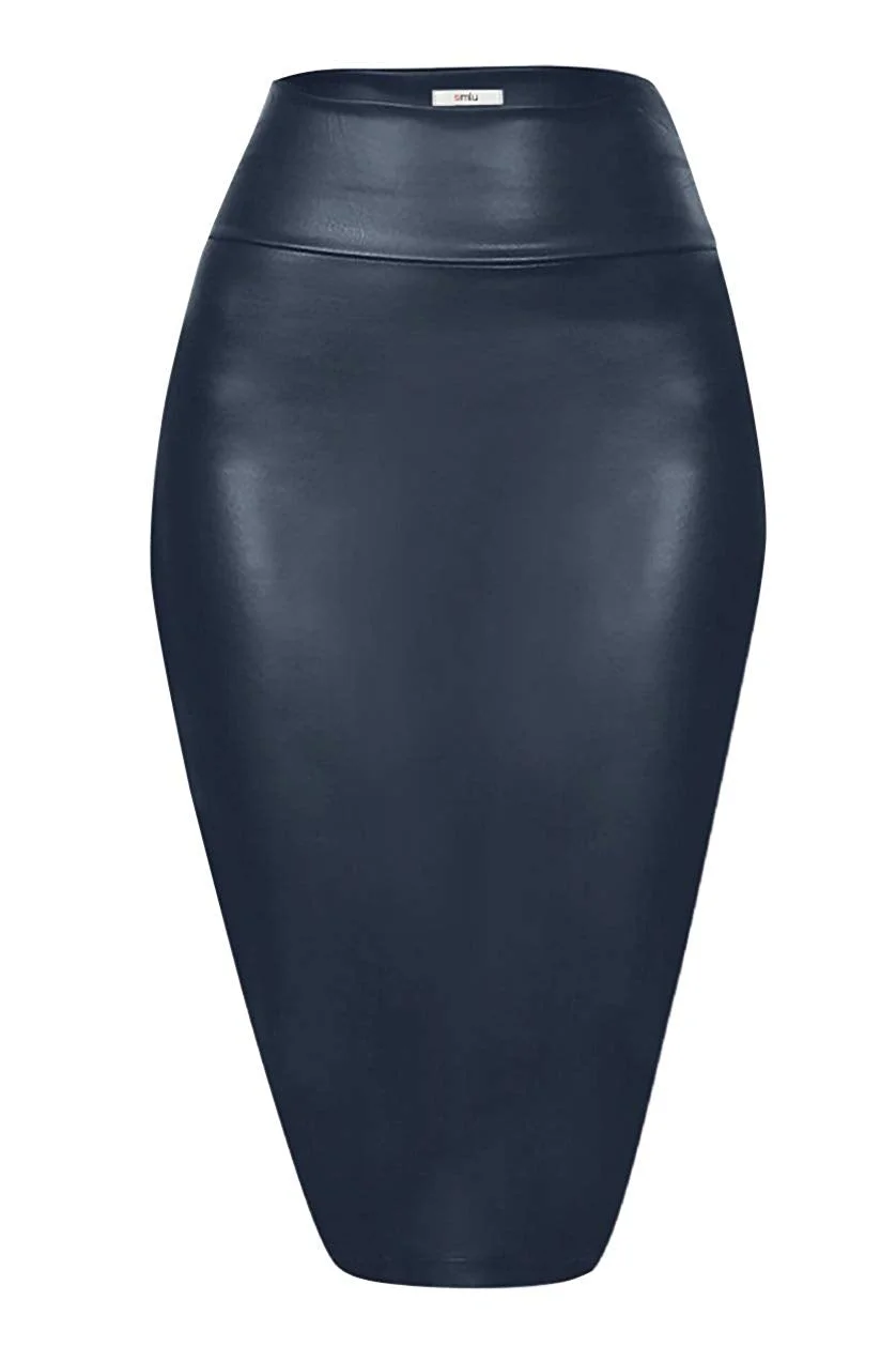 Faux Leather Pencil Skirt Below Knee Length Skirt Midi Bodycon Skirt ...