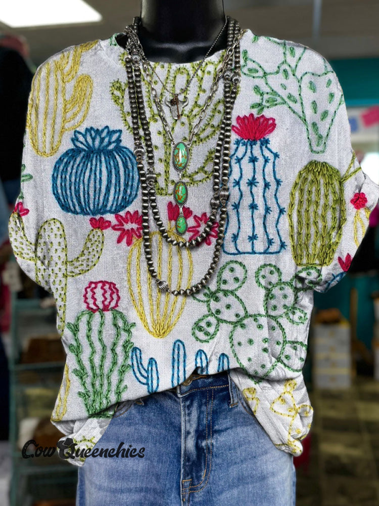 Cactus Art Print Casual T-shirt Multicolor / S