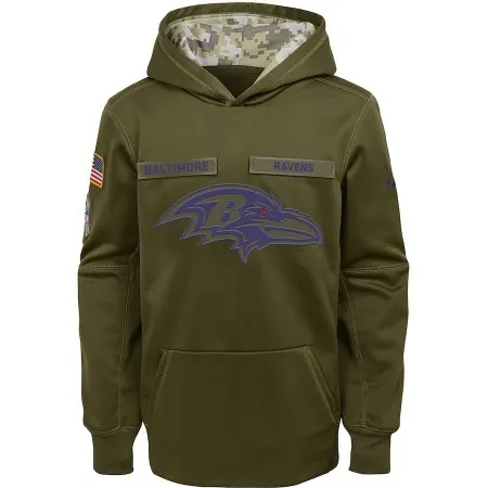 Youth Baltimore Ravens Olive Salute to Service Pullover Performance NFL Hoodie