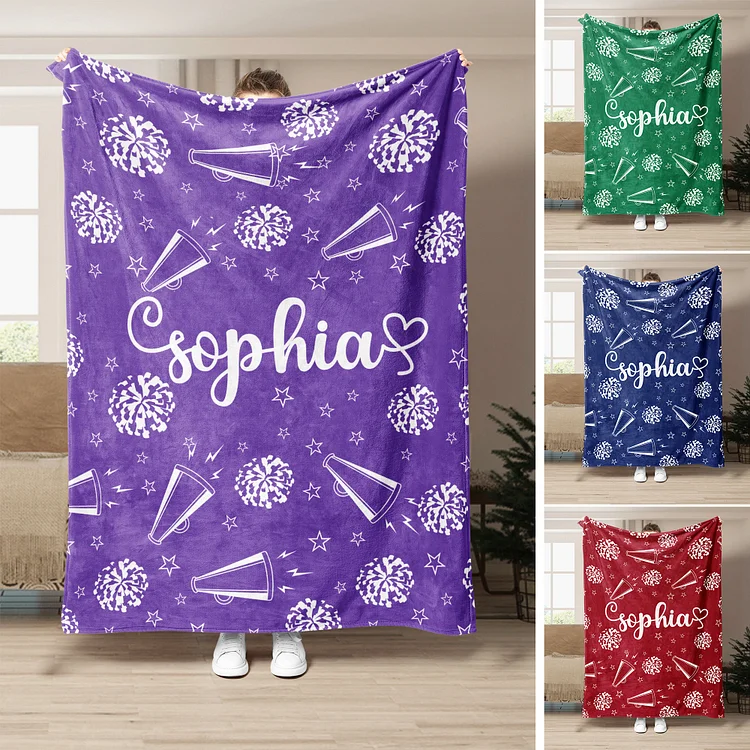 Personalized Cheerleading Blanket, Cheer Pom Poms Soft Cozy Blankets | BKKid406