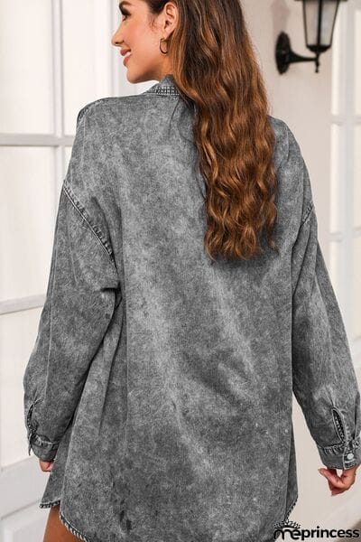 Button Up Dropped Shoulder Denim Top