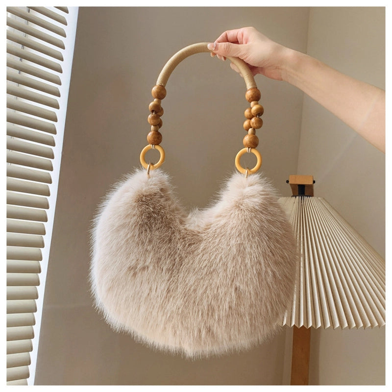 Women’s Medium Plush Solid Color Classic Style Streetwear Pillow Shape Zipper Underarm Bag