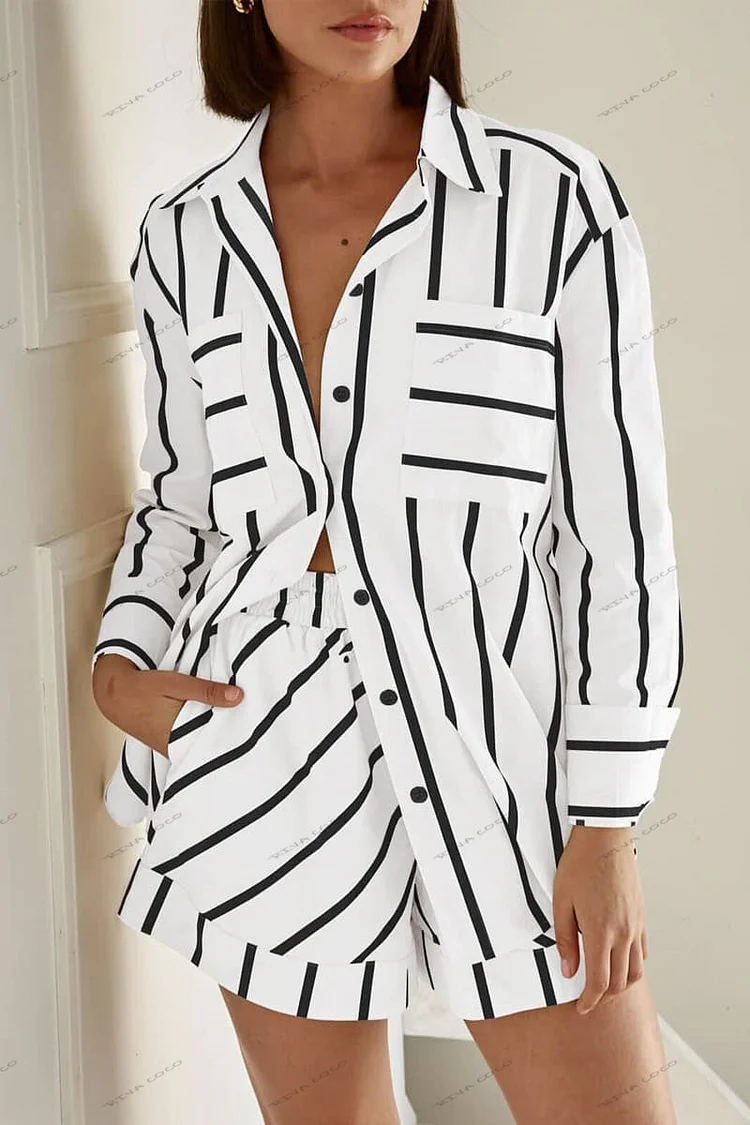 Stripe Colorblock Print Shirt & Shorts Set