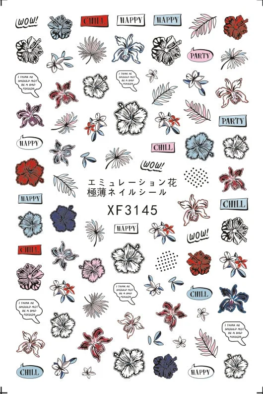 Nail Art Stickers Cactus Sticker for Nails Art Decals Avocado Adhesive Flower Leaves Manicure for Nails Design Decoration Art