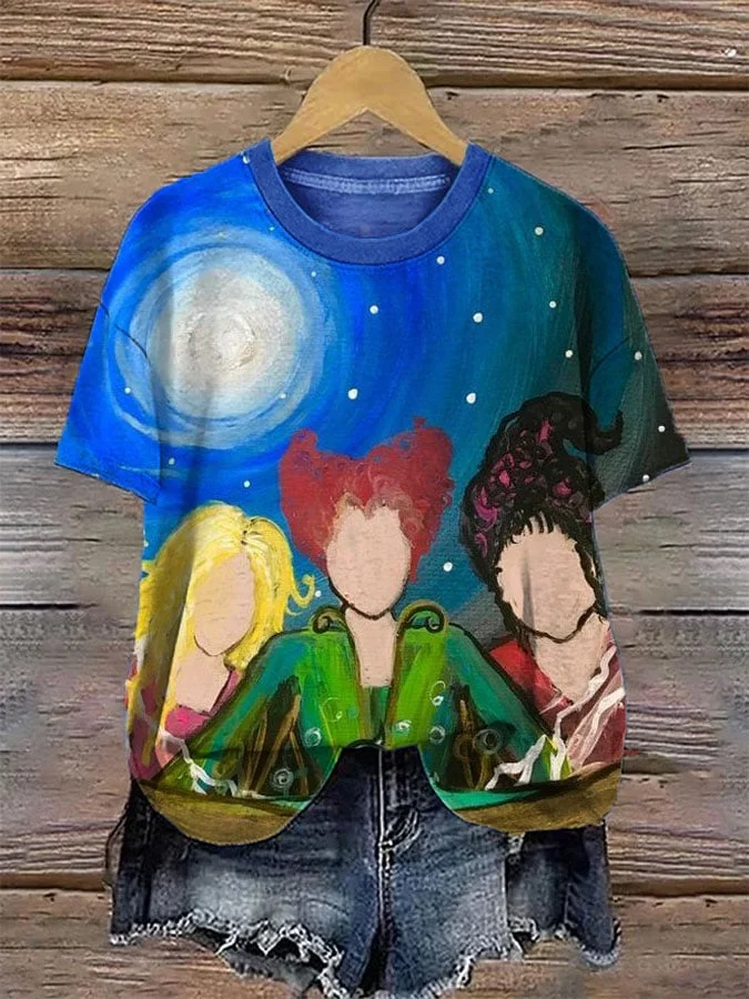 Women's Halloween Three Witches Print Casual T-Shirt