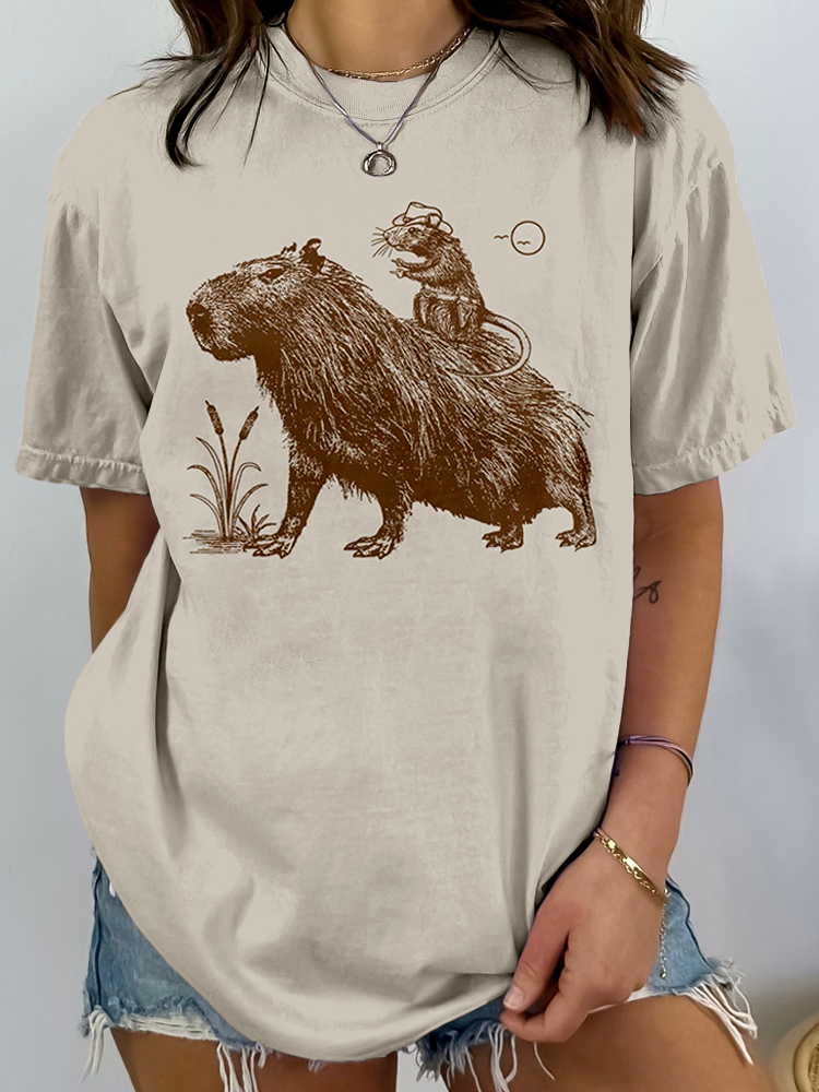 Vintage Capybara Pattern Funny Cowboy Rat Comfy T Shirt wearshes