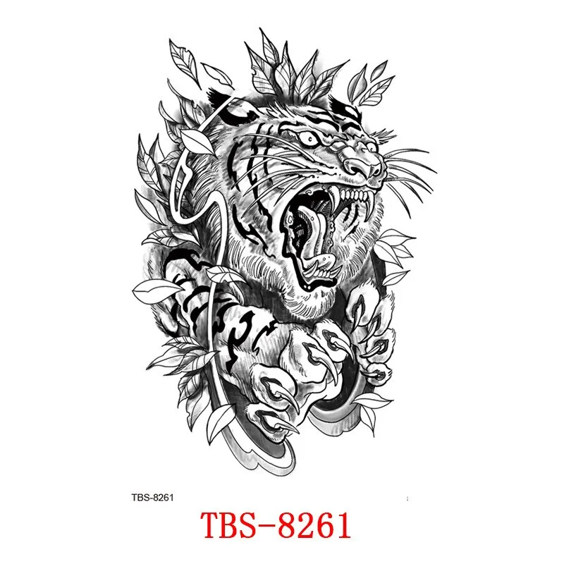Sdrawing Forest King Animal Tattoo Sticker for Men Tiger Skull Skeleton Fake Tattoo for Women Wolf Tattoo Temporary Waterproof