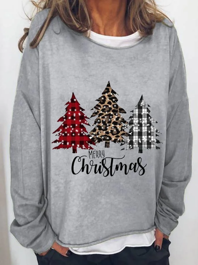 Women's Merry Christmas Tree Print Long Sleeve T-Shirt