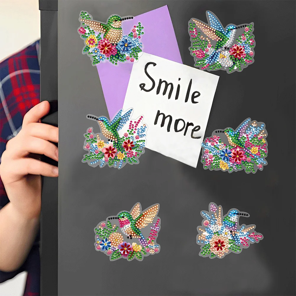  6 Pcs Hummingbird Diamond Painting Cartoon Fridge Magnetic Stickers