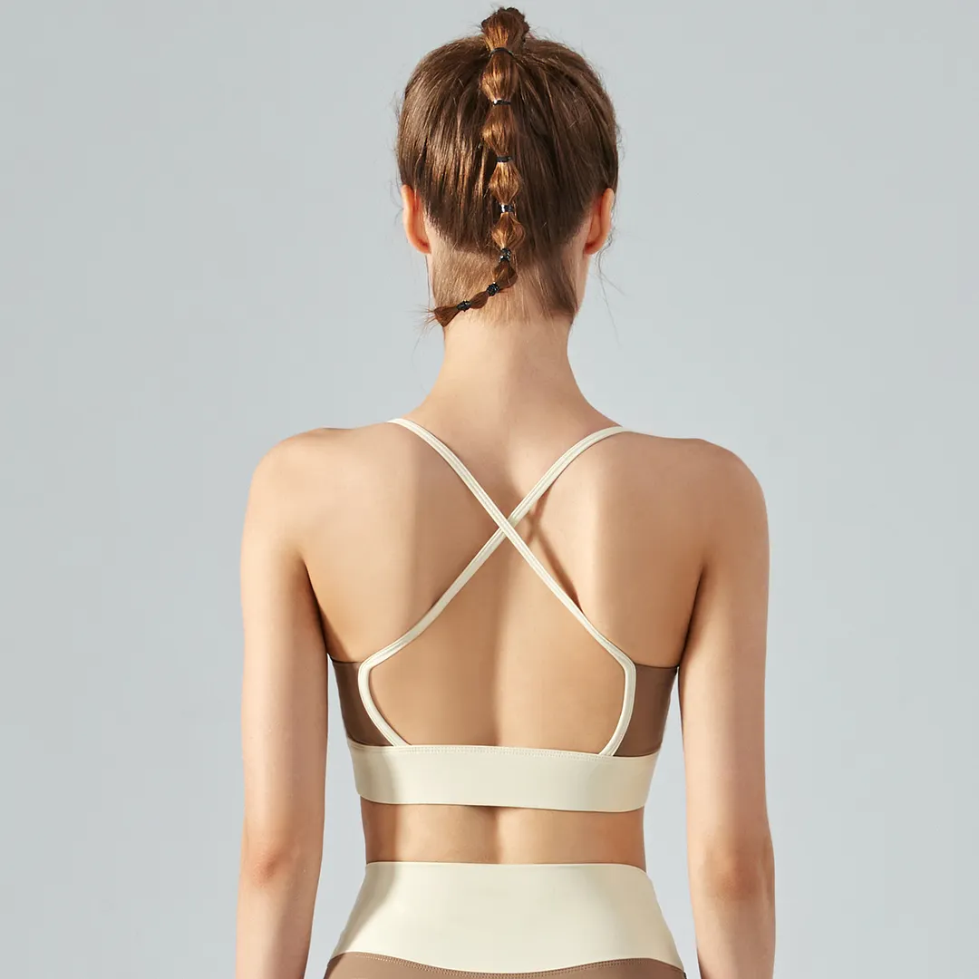 Different types Cocoa of u neck naked feeling buttery soft sweat wicking open back criss cross straps gym sports bra with removbale pads online shopping on Hergymclothing