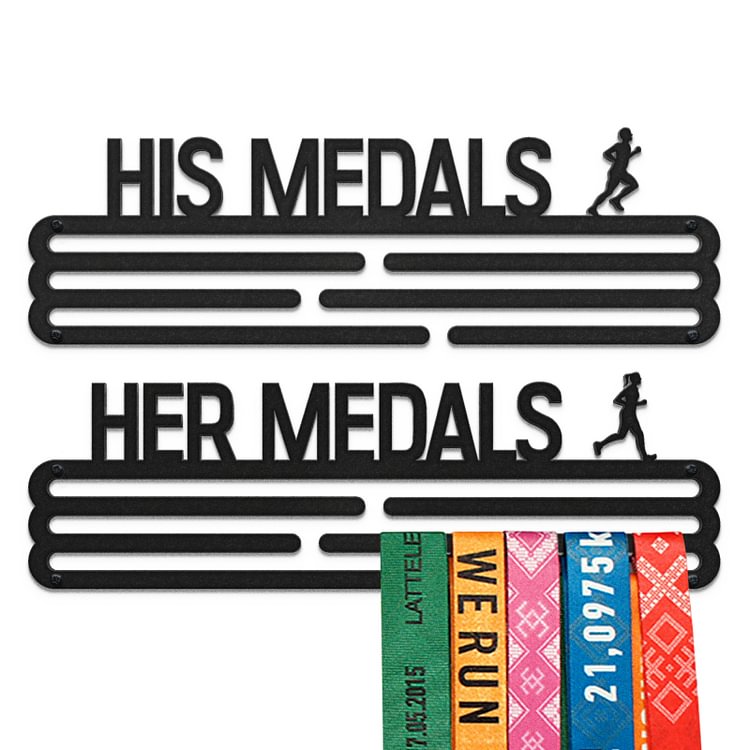 HIS & HER MEDALS Medal Hanger Display – Powder coated (matte black) – Medium / 300mm / 60 Medals