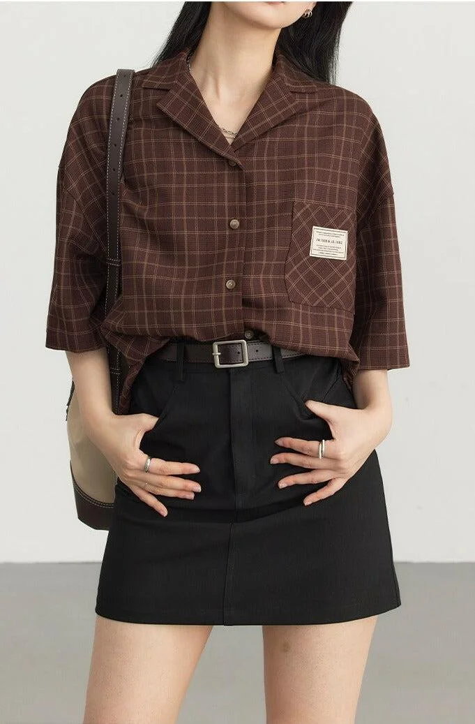 Brownm Academia V-Neck Plaid Shirt