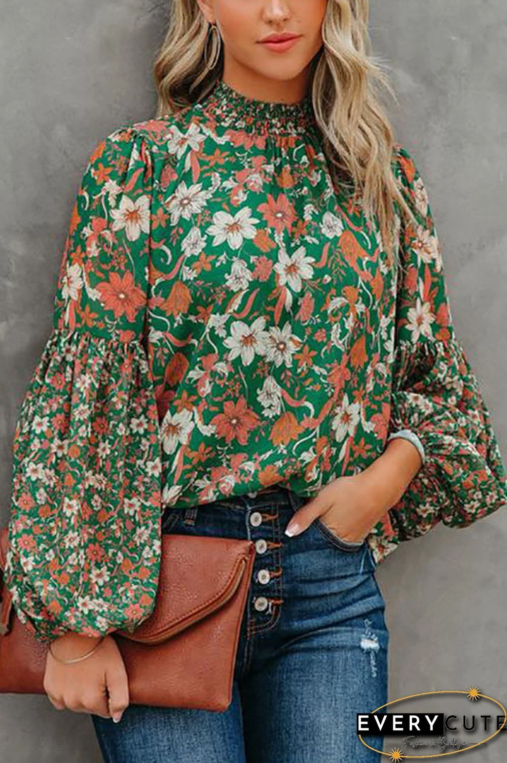 Floral Balloon Sleeve Blouse