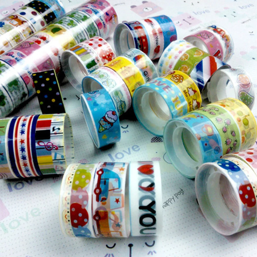 10pcs 1.5cmx2.5m Paper Sticky Adhesive Sticker Decorative Washi Tape