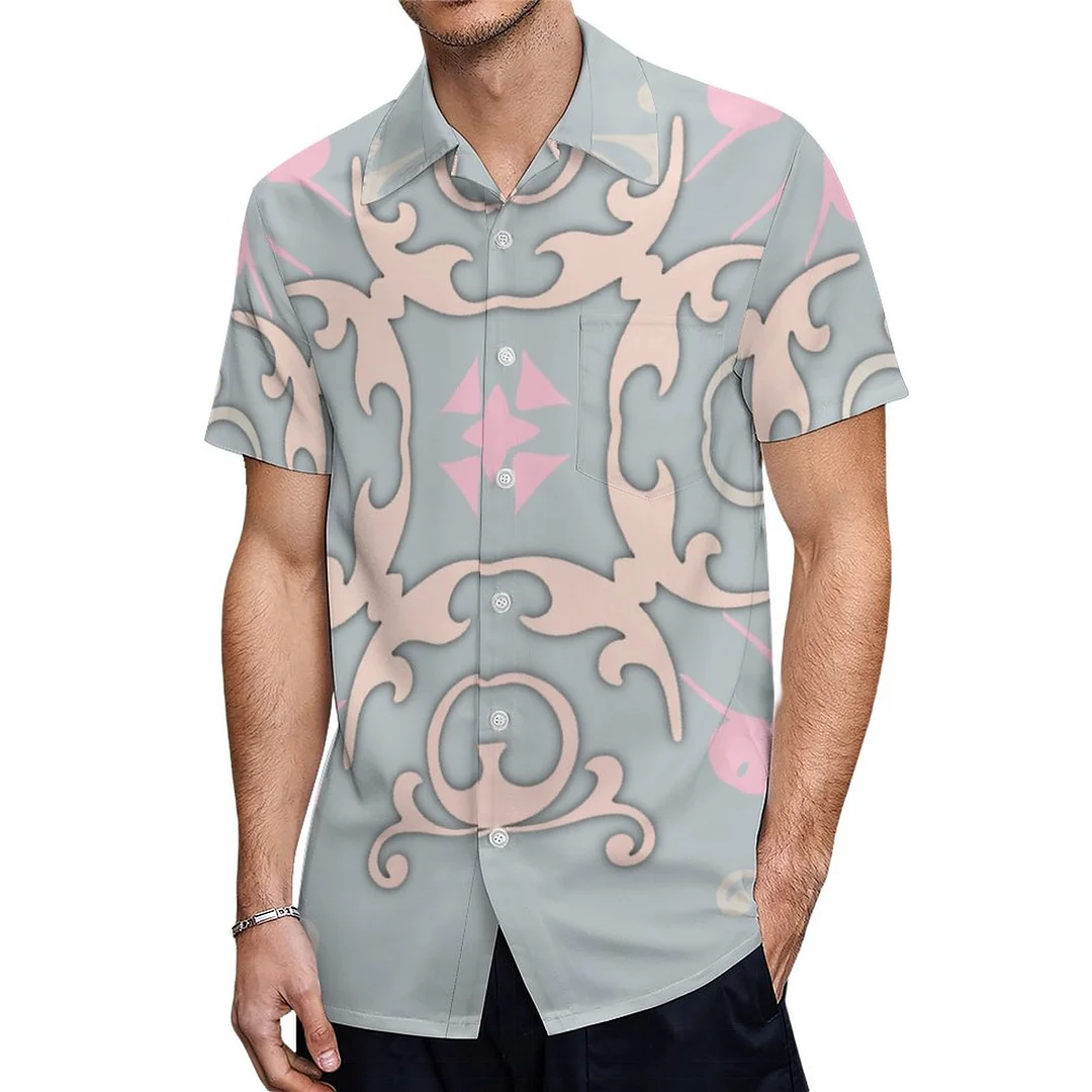 Short Sleeve Elegant Pastel Baroque Damask Hawaiian Shirt Mens Button Down Plus Size Tropical Hawaii Beach Shirts