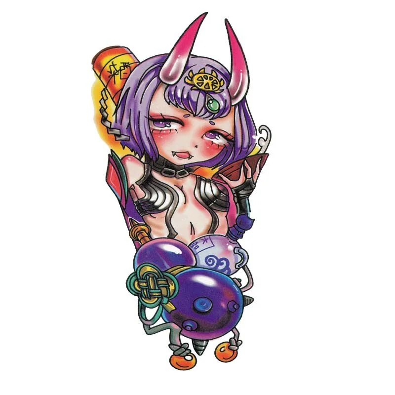 Sdrawing Temporary Tattoo Sticker Anime Cartoon Cute Pink Hair Girl Flower Necklace Fake Tatto Flash Tatoo Art for Women Men