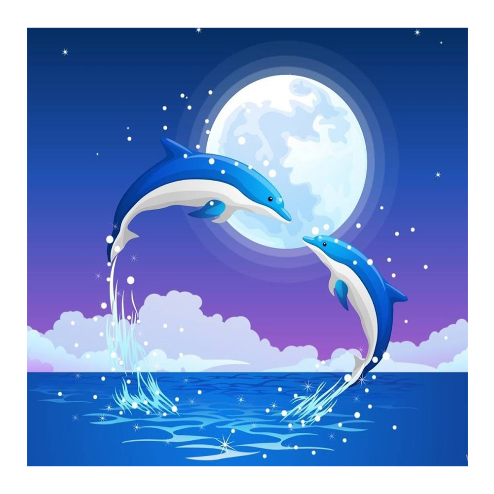 Алмазная вышивка 2 дельфина под луной в форме сердца