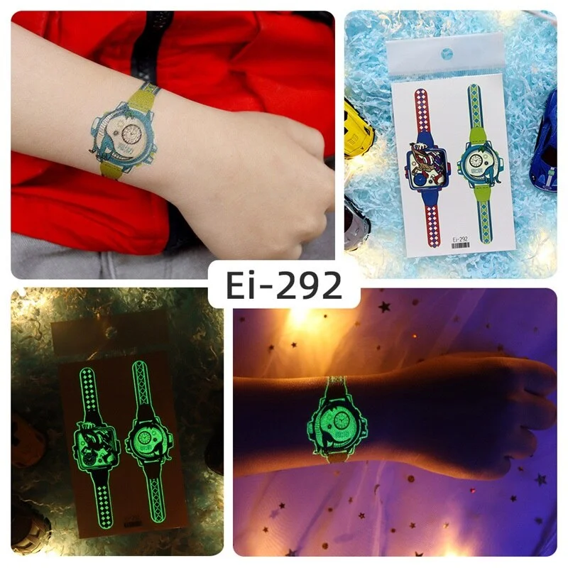 24 kinds Luminous Tattoo Sticker Children Arm Face Glowing Tattoos Watch Boys Body Art Girls Tatto Party Makeup Kids Gift