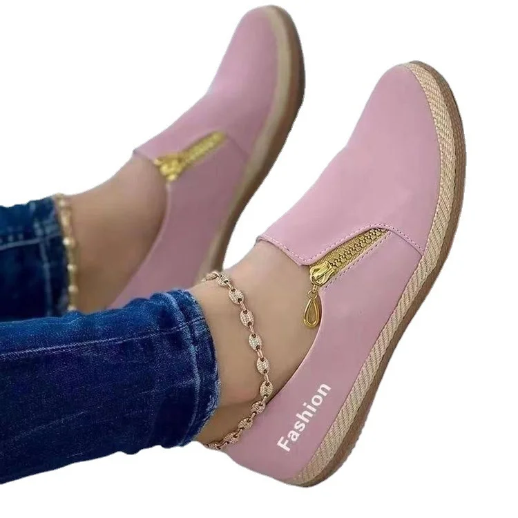 Breakj Breakj Large-Size Zipper Casual Single Women's Shoes 2025 Spring And Autumn Solid-Colored Loose Cake Bottom Linen Rope Canvas Shoes