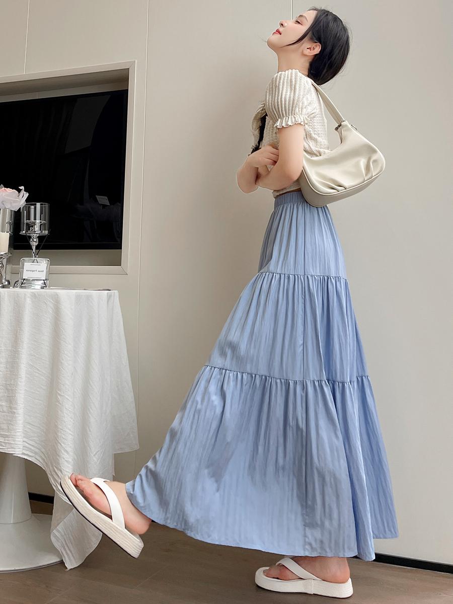 Ponlun event dresses for women luxury Vintage Romantic Spring Summer Women's Solid High Waist Pleated Skirts Fashion Elegant Vacation Party Half Long Skirt Versatile