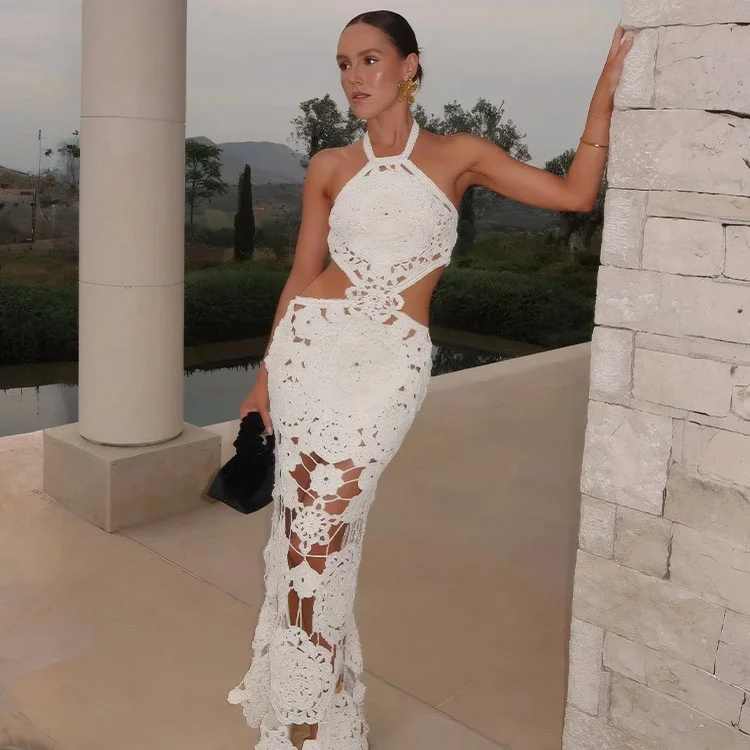 Halter Knitted Cutout Beach Dress