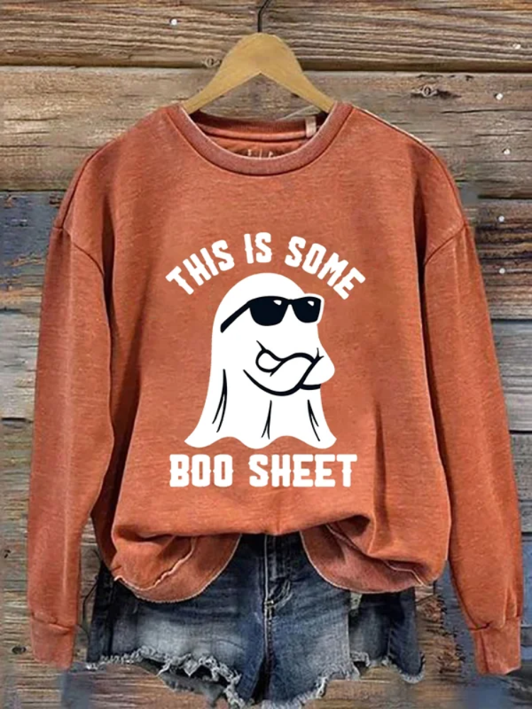 Halloween-Sweatshirt „This Is Some Boo Sheet“ mit Rundhalsausschnitt und langen Ärmeln für Damen