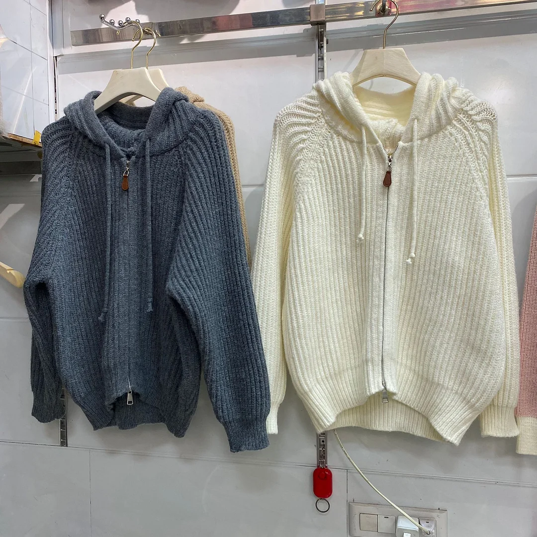 Churchf Version Lazy Wind Pit Zipper Hooded Cardigan Female Fashion Short Gentle Wind Soft Waxy Sweater Coat Female