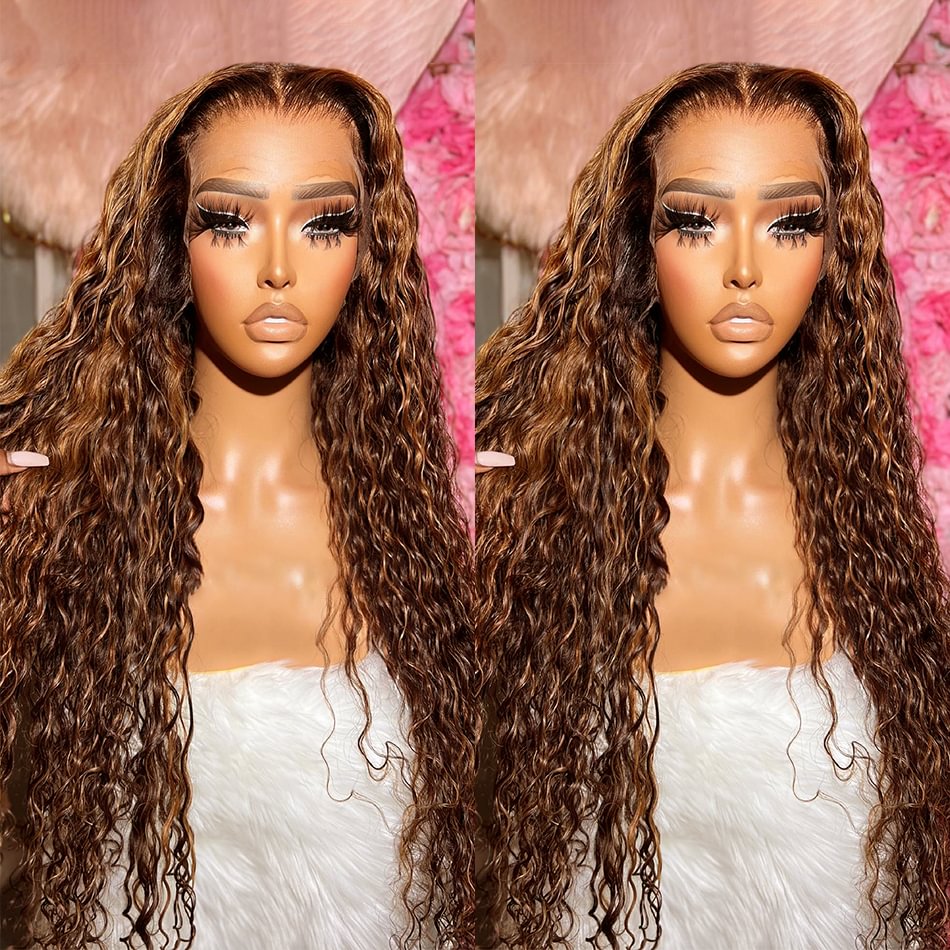 30 Inch Curly Highlight Blonde Ombre Colored Wig Human Hair 13x6 13x4 Lace Front Wig Brazilian Deep Wave Frontal Wigs For Women US Mall Lifes