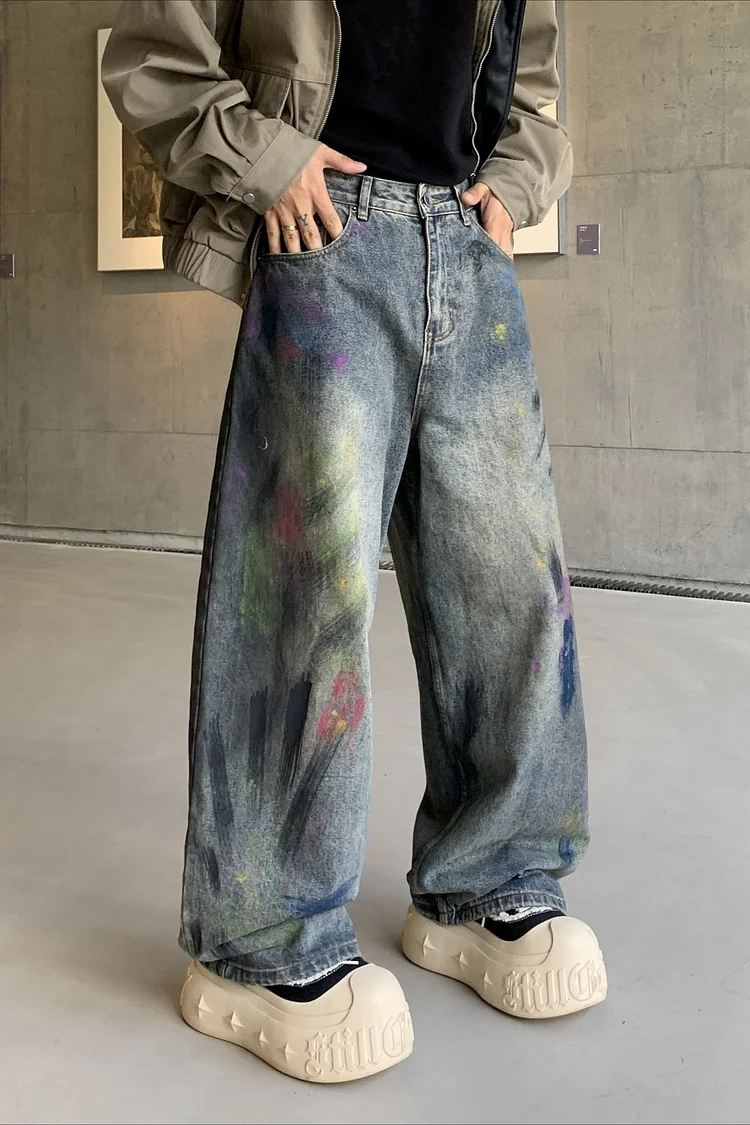 High-Street Oversized Splatter Print Loose Pants