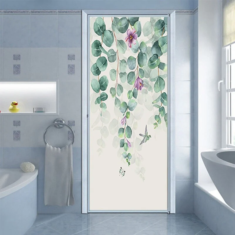 Athvotar 3D Mermaid Watercolor Scales Door Sticker Self Adhesive Wallpaper DIY Renovation Waterproof Poster Home Decor Decal