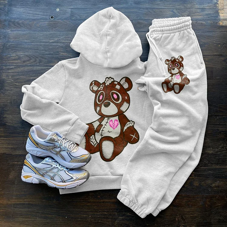 Personalized stylish bear pattern casual sports suit