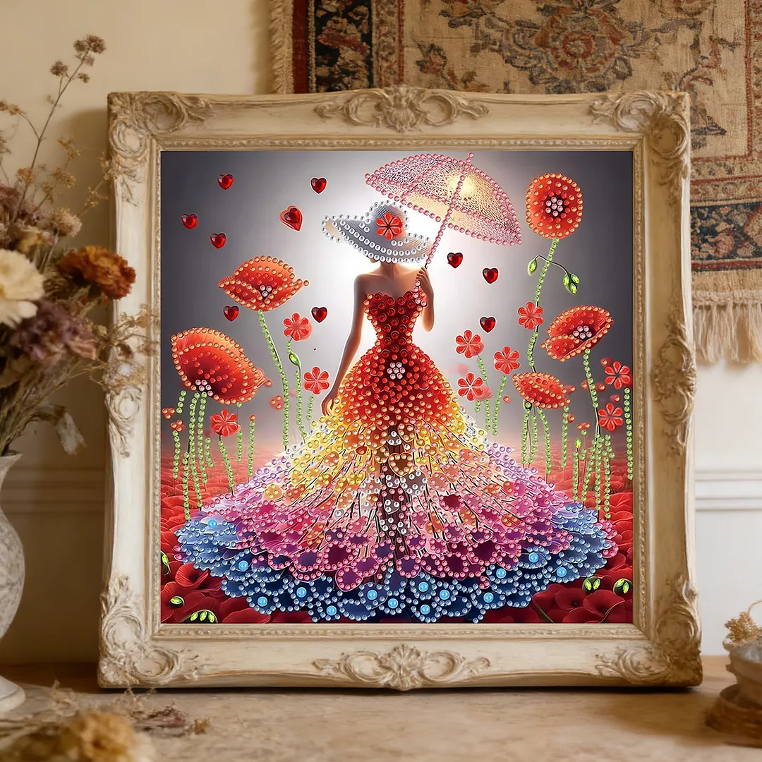 Diamond Painting - Partial Special Shaped Drill - Beauty in Floral Dress(Canvas|30x30cm)