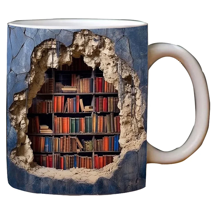 Blue 3D Ceramic Library Bookshelf Mug 350ML gbfke