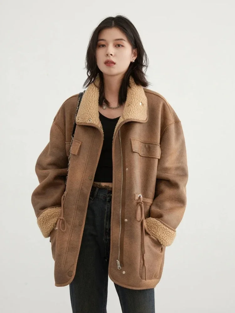 Brownm Faced Faux Leather Jacket