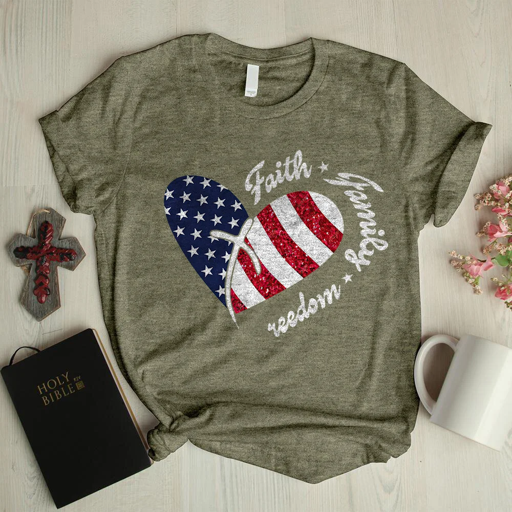 Ladies Flag Belief Print Short Sleeve T-shirt