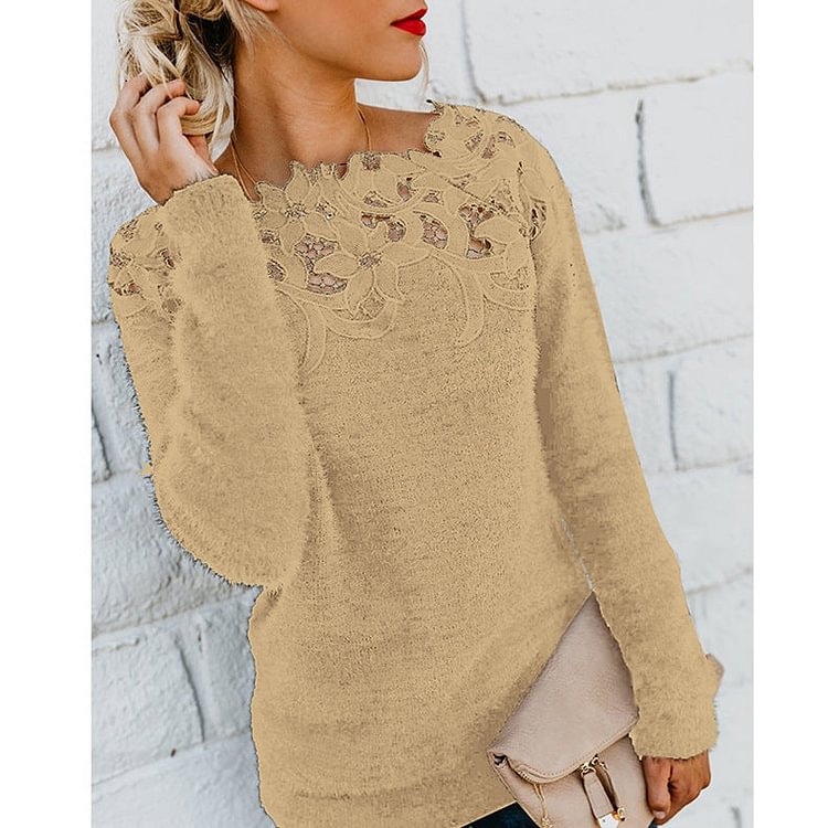 Long Sleeve Lace Patchwork Sweater