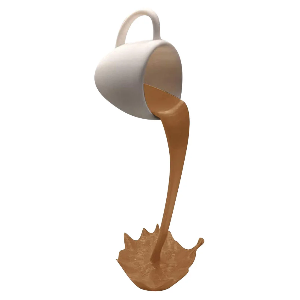 Suspended Floating Coffee Cup Sculpture Pouring Mug Home Decor (Brown)