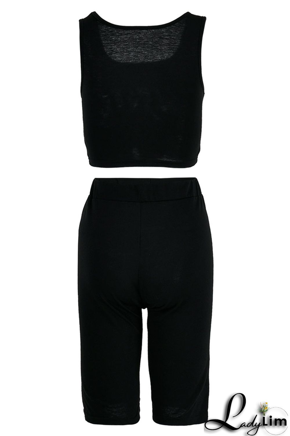 Black Fashion Casual Sportswear Letter Print Basic U Neck Sleeveless Two Pieces