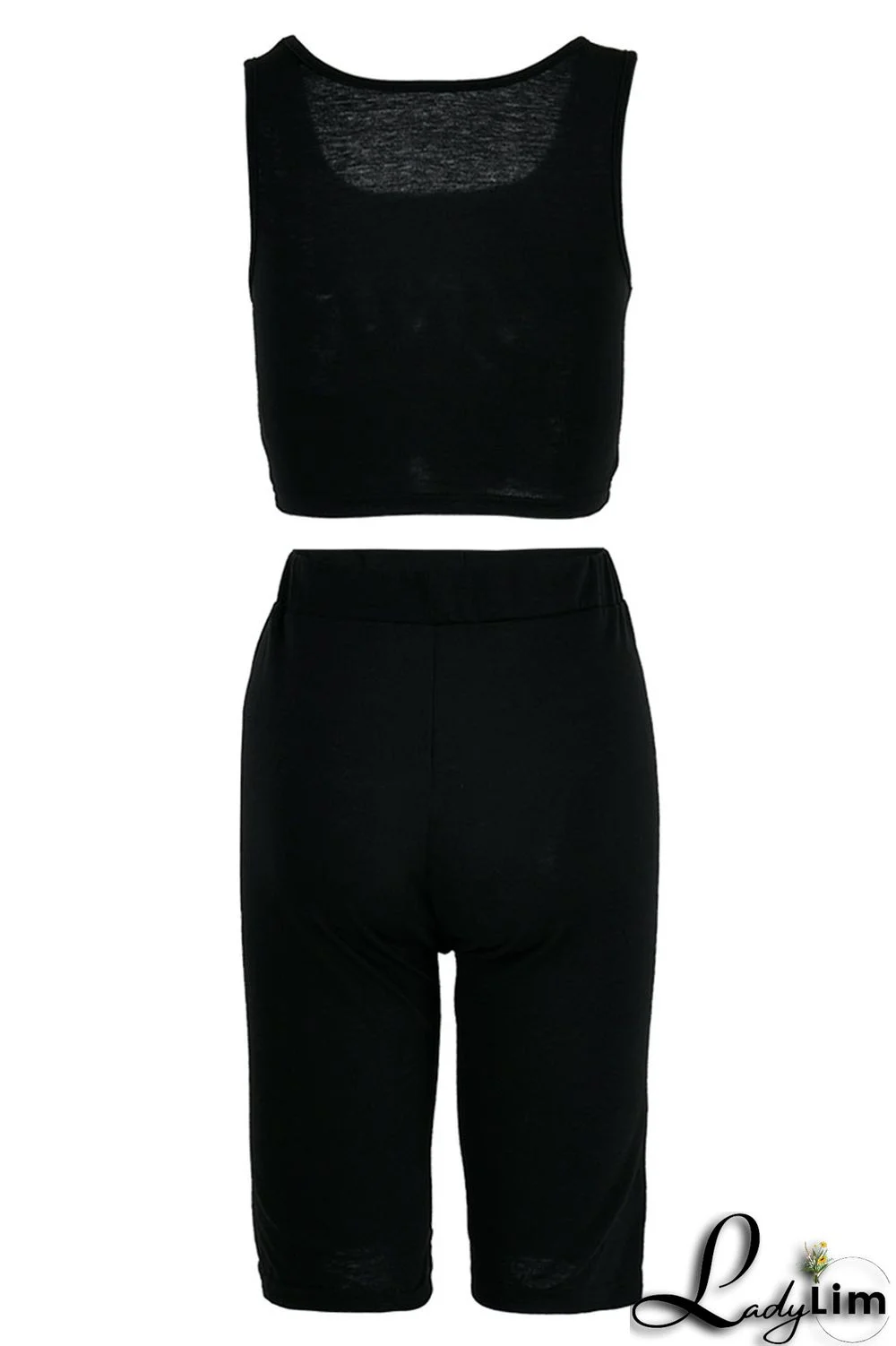 Black Fashion Casual Sportswear Letter Print Basic U Neck Sleeveless Two Pieces