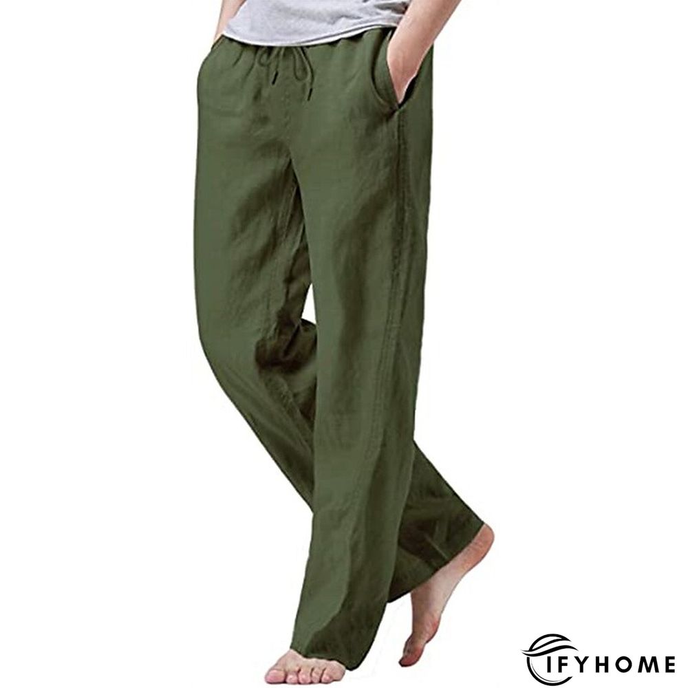 Men's Linen Pants Trousers Summer Pants Beach Pants Drawstring Elastic Waist Plain Breathable Soft Casual Daily Holiday Linen / Cotton Blend Fashion Streetwear Black White Micro-elastic | IFYHOME