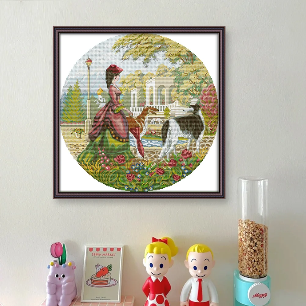 DIY Stamped Cross Stitch 14CT Full Embroidery 44*44cm - Lady And Dog