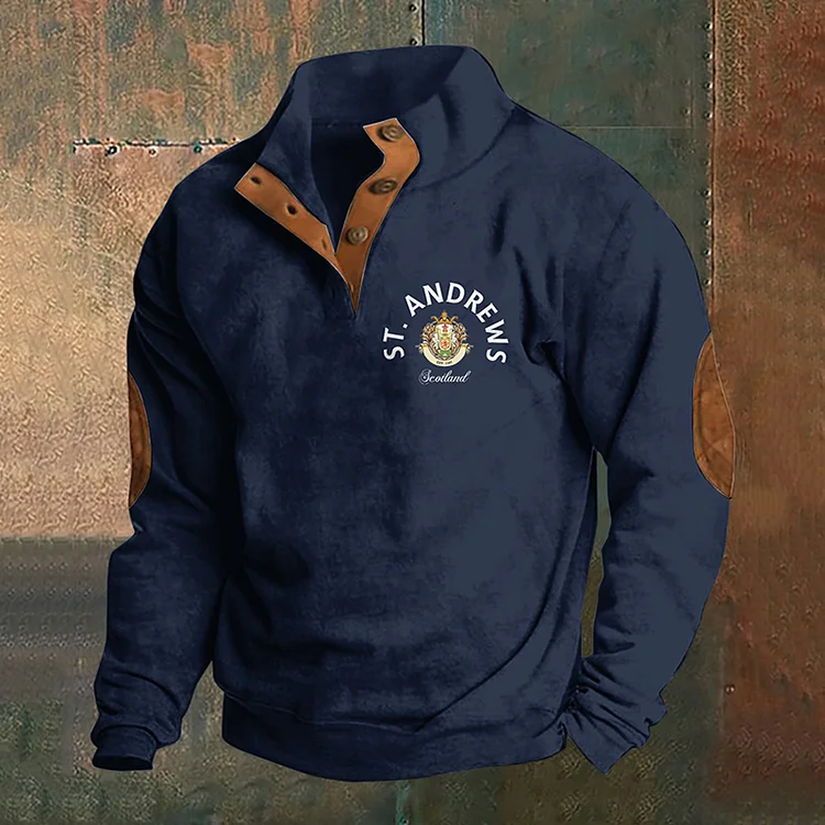 VChics Men's St Andrews Scotland Travel Stand Collar Button-Up Sweatshirt