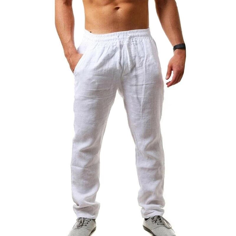 2020 Men Polyester Trousers Summer Pants 3XL Casual Male Solid Elastic Waist Straight Loose  Pants Plus Size