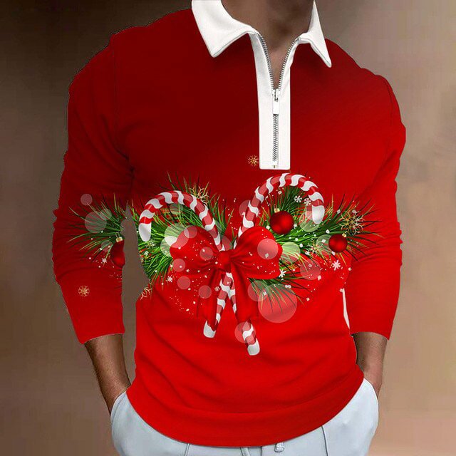 Men's Christmas Polo Shirt Long Sleeve Party
