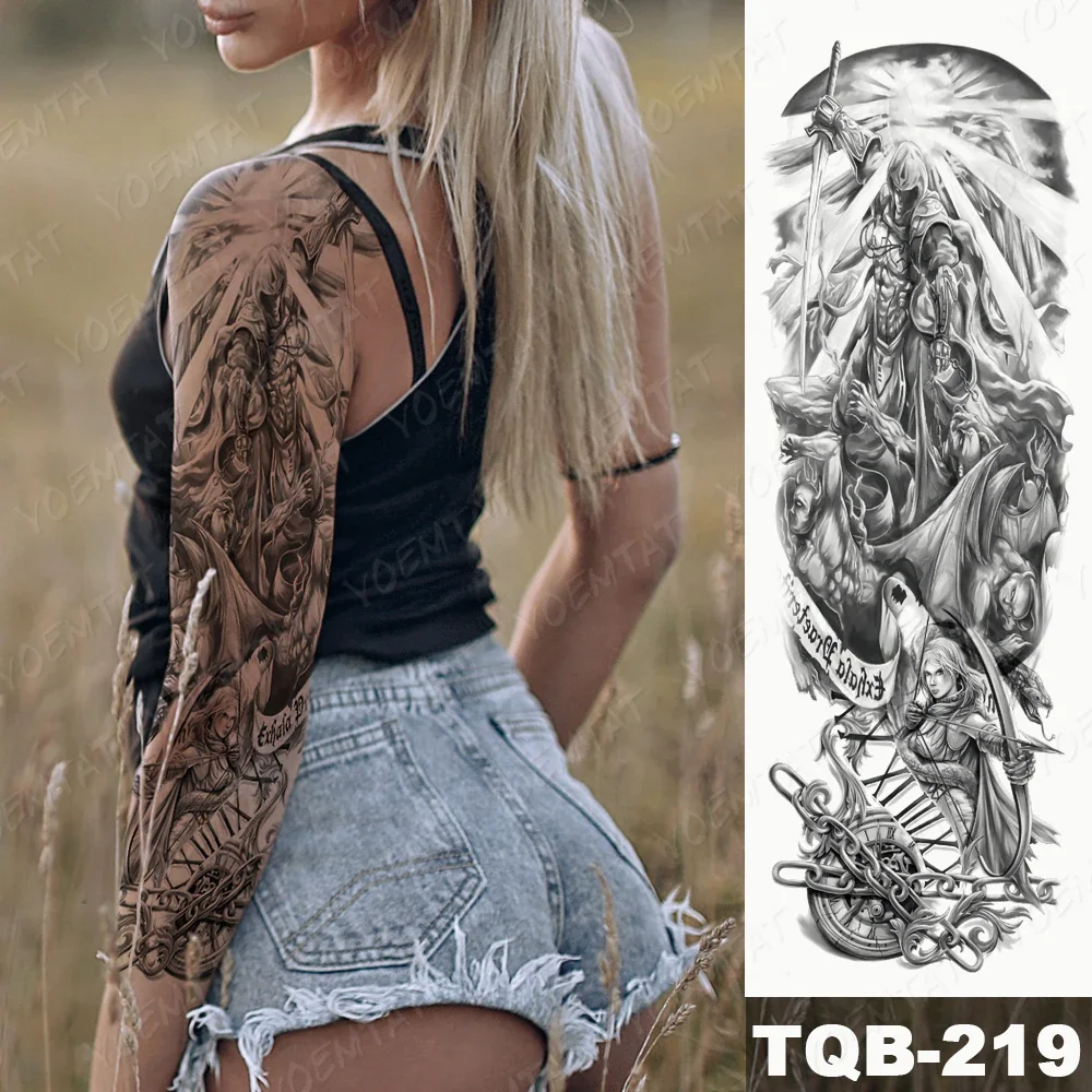 Sdrawing Arm Sleeve Tattoo Tiger Palm Lighthouse Waterproof Temporary Tatto Sticker Compass Beach Body Art Full Fake Tatoo Men